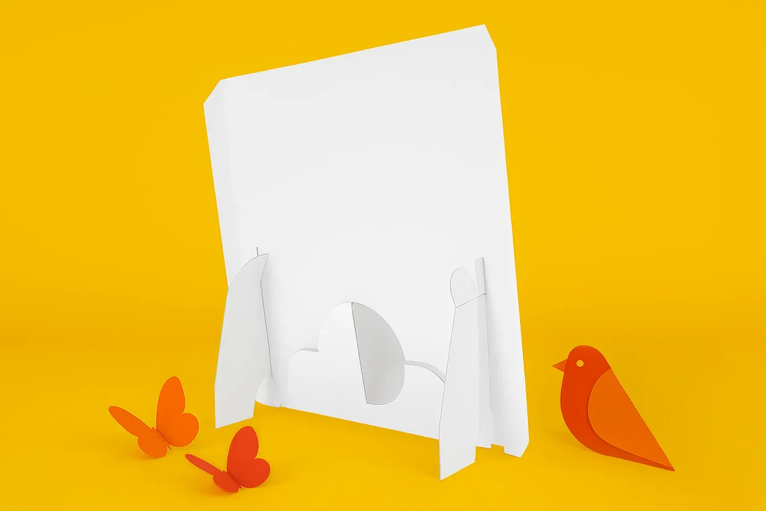 Detailed close-up of the rear view of a leaflet holder displayed on a blank background