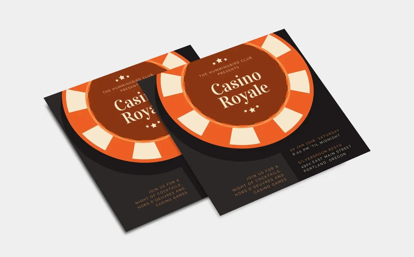 Elegant casino royale party invitation for a glamorous evening of games and entertainment