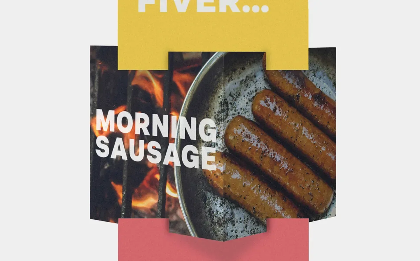 A close-up view of a stack of display cubes with a decal of "Morning Sausage"
