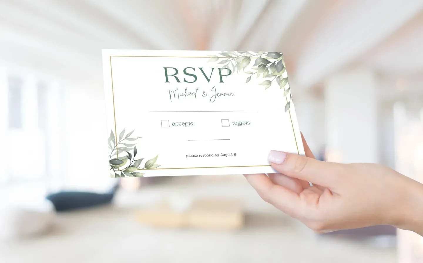 Elegant wedding RSVP card featuring floral designs and spaces for guest names and responses